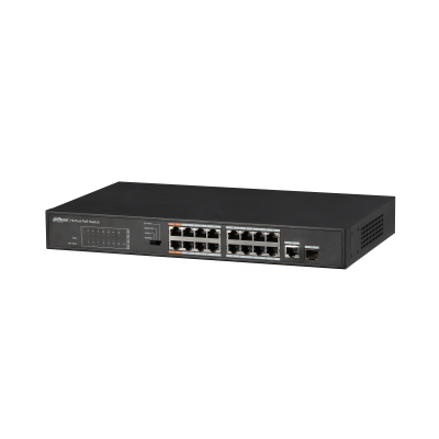 DH-PFS3117-16ET-135: DAHUA SWITCH POE+ NO GESTIONABLE L2, 17 PUERTOS, 16 RJ45 10/100M POE + 1 PUERTO COMBO GIGABIT RJ45/SFP, 135