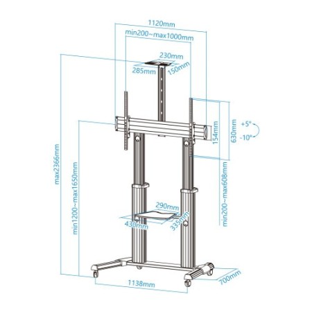 TOOQ SOPORTE DE SUELO DE ALUMINIO CON RUEDAS PARA PANTALLAS 60″-100″