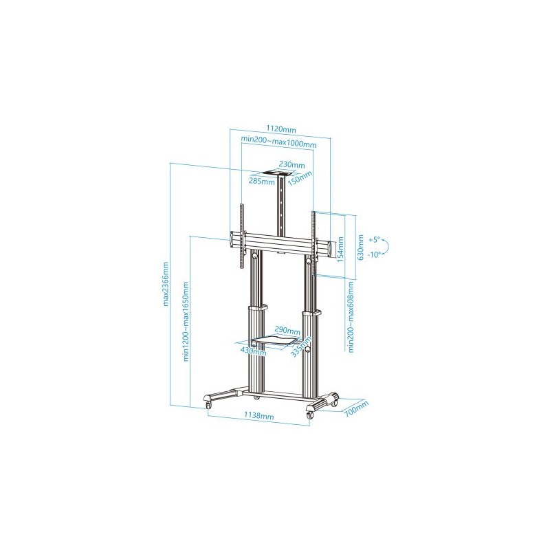 TOOQ SOPORTE DE SUELO DE ALUMINIO CON RUEDAS PARA PANTALLAS 60″-100″