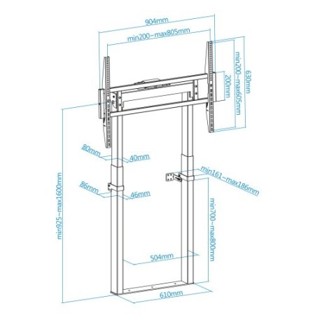 TooQ TITAN Soporte de Suelo Fijo con Regulación Eléctrica de Altura para Pantallas 55″-100″, Negro
