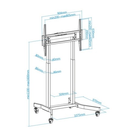 TooQ LUX Soporte de Suelo con Ruedas y Regulación Eléctrica de Altura para Pantallas 55″-100″, Negro