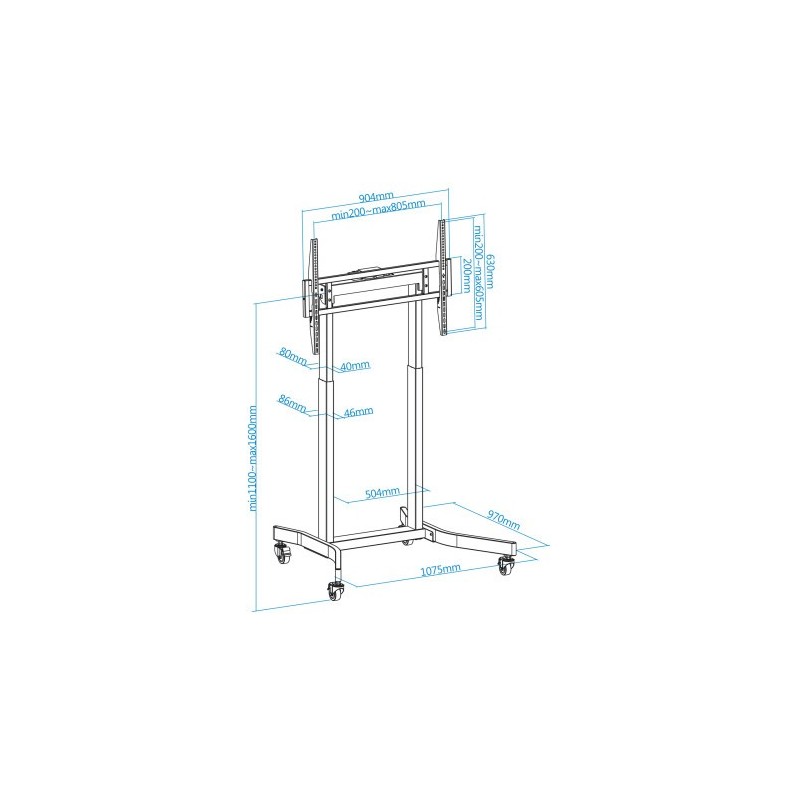 TooQ LUX Soporte de Suelo con Ruedas y Regulación Eléctrica de Altura para Pantallas 55″-100″, Negro