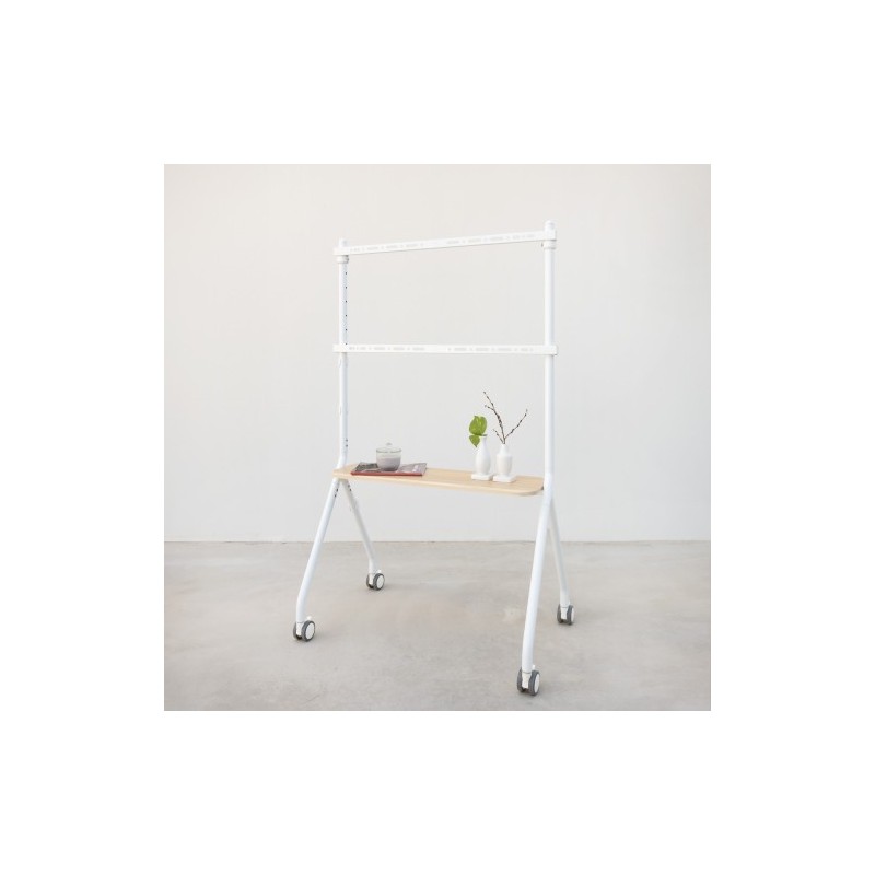 TooQ iLOVE Soporte de Suelo con Ruedas para Pantalla 49″-80″, Blanco y Haya