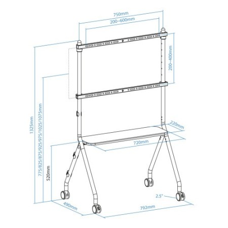 TooQ iLOVE Soporte de Suelo con Ruedas para Pantalla 49″-80″, Blanco y Haya