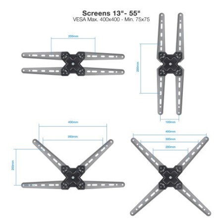 TooQ Soporte de Pared para Pantallas 13″-55″, Negro