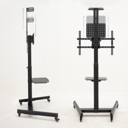 TooQ “COMETA” Soporte de Suelo con Ruedas con Regulación de Altura para Pantallas 37″- 70″, Rotación 90°, Negro