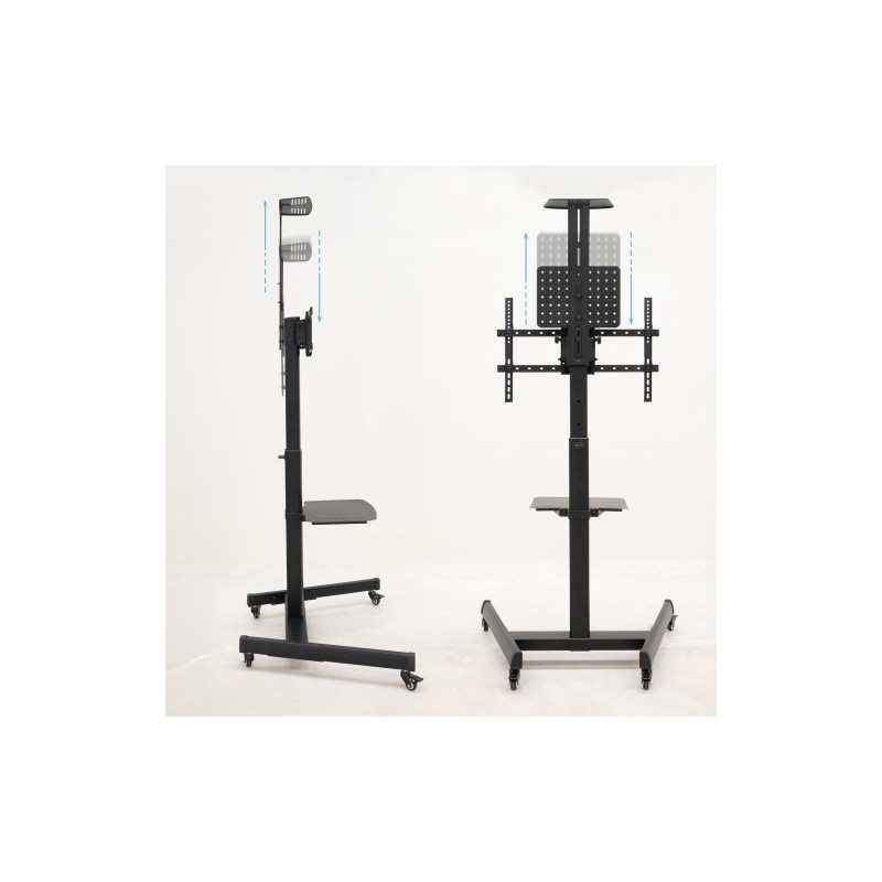 TooQ “COMETA” Soporte de Suelo con Ruedas con Regulación de Altura para Pantallas 37″- 70″, Rotación 90°, Negro