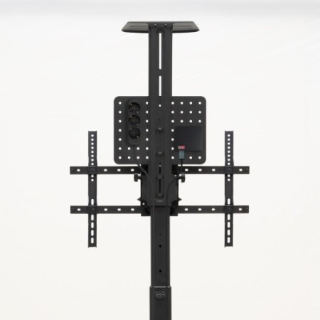 TooQ “COMETA” Soporte de Suelo con Ruedas con Regulación de Altura para Pantallas 37″- 70″, Rotación 90°, Negro