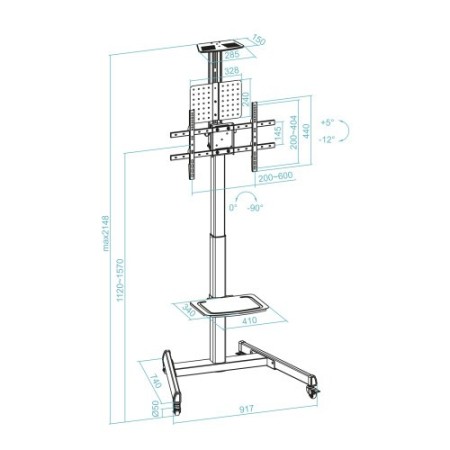 TooQ “COMETA” Soporte de Suelo con Ruedas con Regulación de Altura para Pantallas 37″- 70″, Rotación 90°, Negro