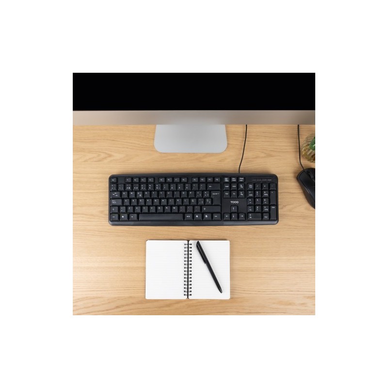 TooQ Teclado USB, 104 teclas, Negro