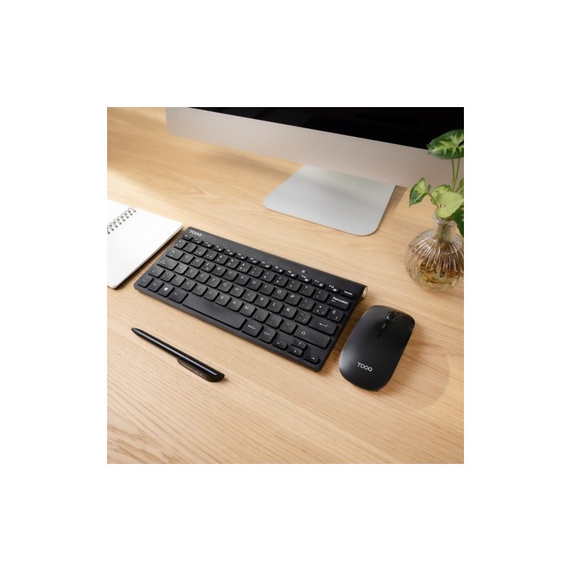TooQ Teclado compacto + Ratón slim inalámbrico, Negro