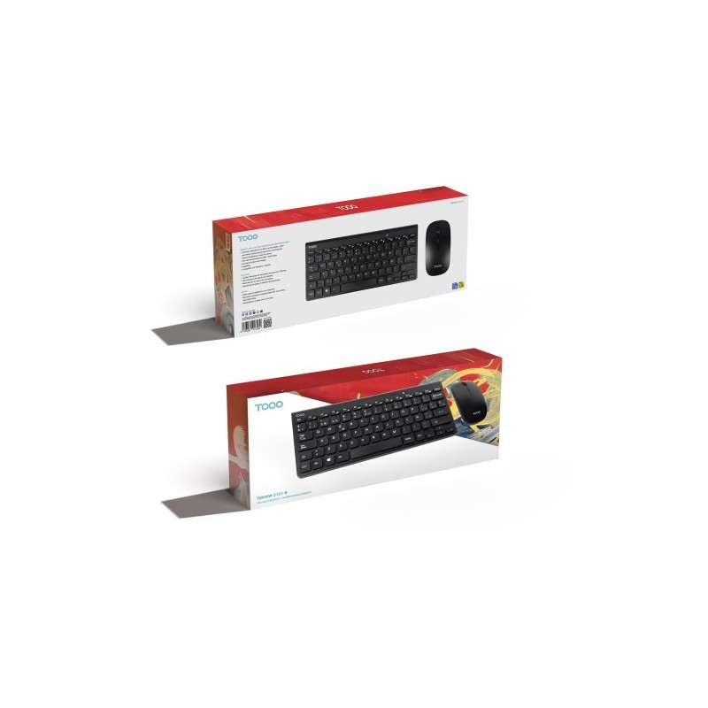 TooQ Teclado compacto + Ratón slim inalámbrico, Negro