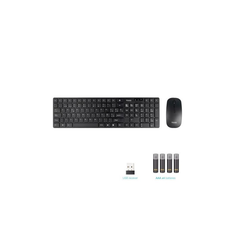 TooQ Teclado + Ratón slim inalámbricos, Negro