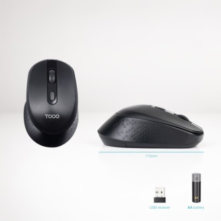 TooQ Ratón inalámbrico, 1600 DPI, 4 Botones, Negro
