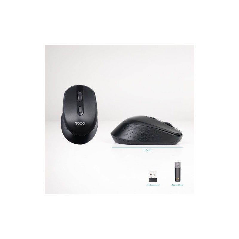 TooQ Ratón inalámbrico, 1600 DPI, 4 Botones, Negro