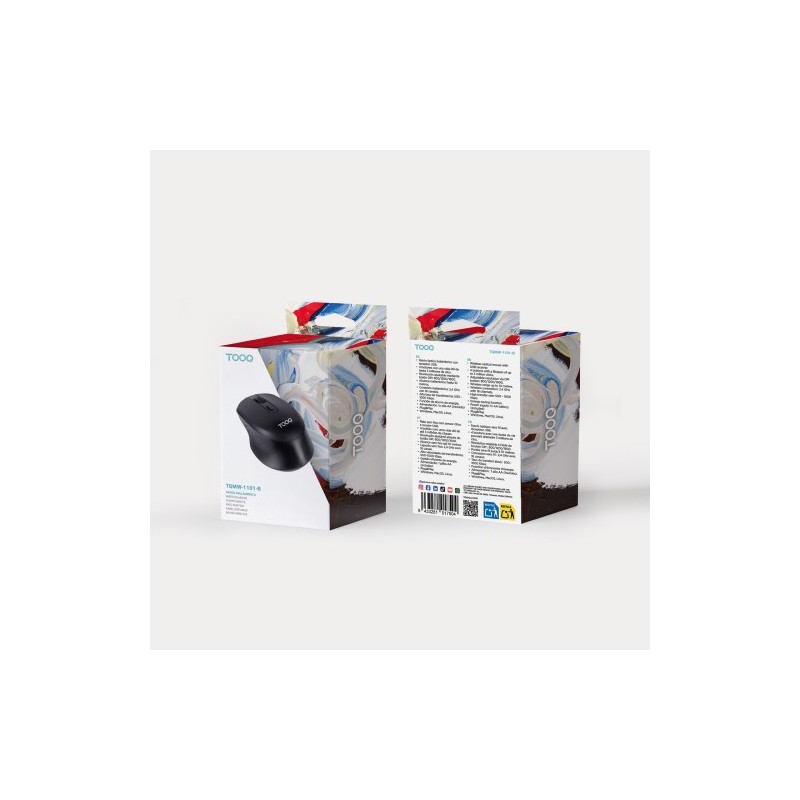 TooQ Ratón inalámbrico, 1600 DPI, 4 Botones, Negro
