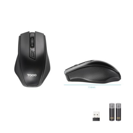 TooQ Ratón inalámbrico, 1600 DPI, 4 botones, Negro