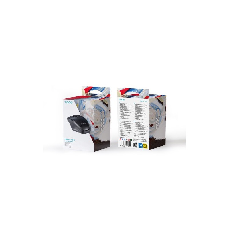 TooQ Ratón inalámbrico, 1600 DPI, 4 botones, Negro