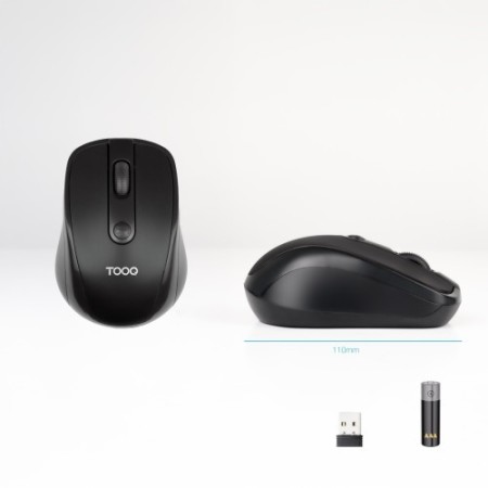 TooQ Ratón inalámbrico, 1600 DPI, 4 botones, Negro