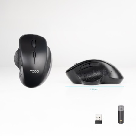 TooQ Ratón Inalámbrico Ergonómico 1600 DPI, 6 botones, Negro