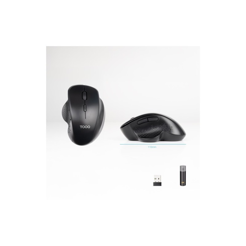 TooQ Ratón Inalámbrico Ergonómico 1600 DPI, 6 botones, Negro