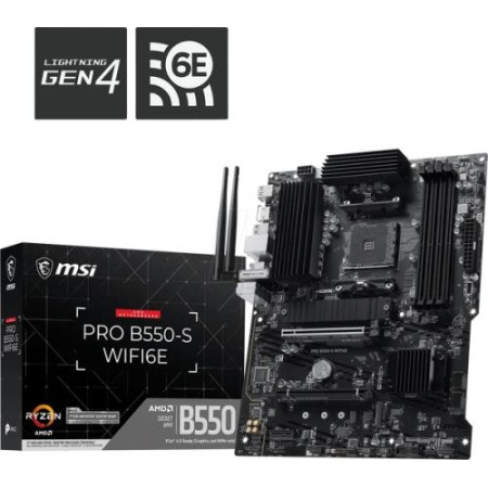 PLACA MSI PRO B550-S WIFI6E,AMD,AM4,B550,4DDR4,128GB,HDMI,GBLAN+WIFI6E+BT5.3,4SATA3+2M.2,7USB3.2,ATX