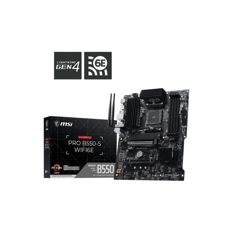 PLACA MSI PRO B550-S WIFI6E,AMD,AM4,B550,4DDR4,128GB,HDMI,GBLAN+WIFI6E+BT5.3,4SATA3+2M.2,7USB3.2,ATX