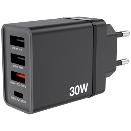 Cargador de Pared GaN Verbatim CHR-30EU/ 1xUSB Tipo-C/ 3xUSB/ 30W