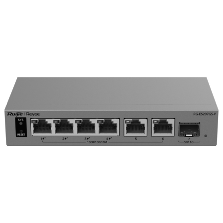 Ruijie Networks RG-ES207GS-P switch Gestionado L2 Gigabit Ethernet (10/100/1000) Energía sobre Ethernet (PoE) Gris