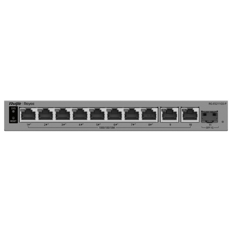 Ruijie Networks RG-ES211GS-P switch Gestionado L2 Gigabit Ethernet (10/100/1000) Energía sobre Ethernet (PoE) Gris