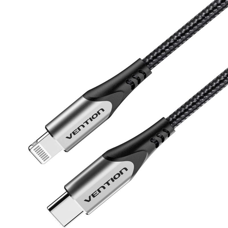 Cable USB 2.0 Tipo-C Lightning Vention TACHH/ USB Tipo-C Macho - Lightning Macho/ 480Mbps/ 2m/ Gris y Negro